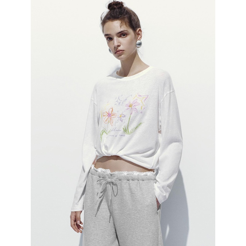 Long Sleeve Printed T-Shirts White XS