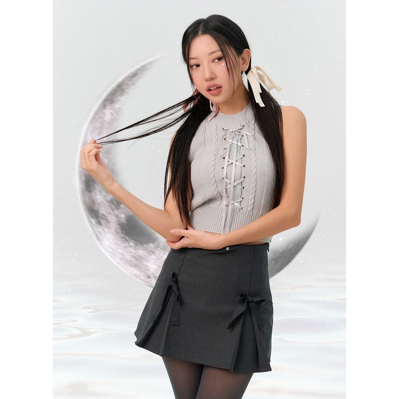 Ribbon Mini Skirt IN301 Dark gray S