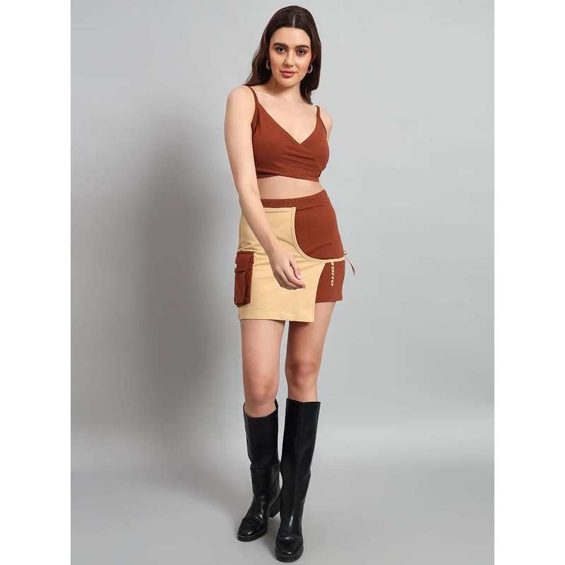 WOMEN APPLIC CO-ORD SET BEIGE BROWN XS
