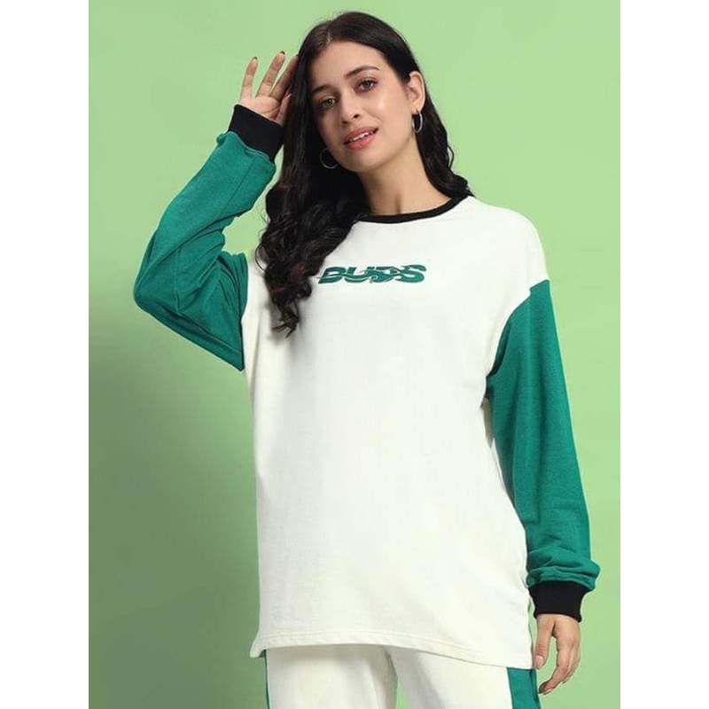 WOMEN’S ZINGY OVERSIZED SWEATSHIRT OFF WHITE TEAL XS