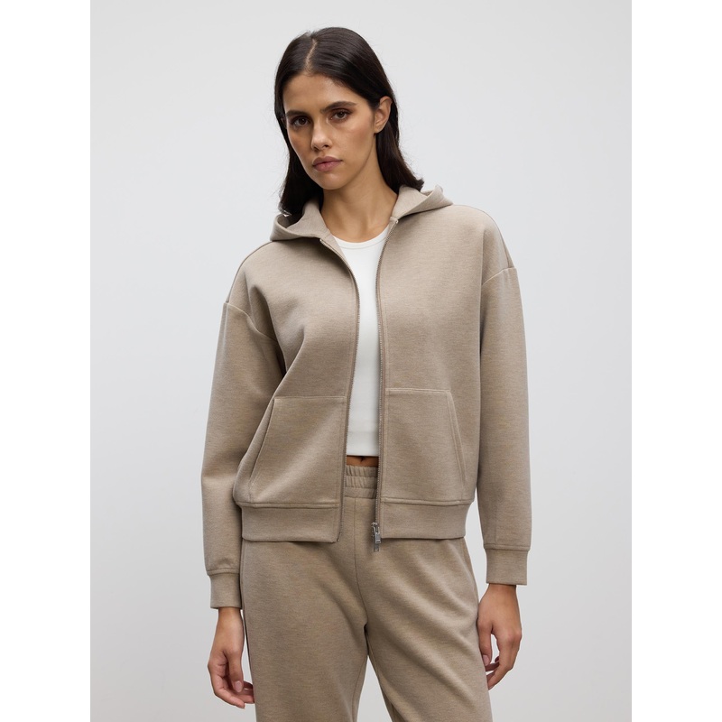 Womens Knitted Relaxed Zip Hoodie in Stone XXS (4) Stone Knitwear