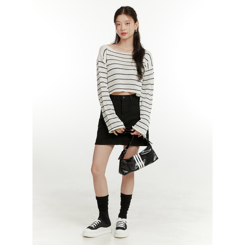 Cotton Solid Mini Skirt OU418 Black S