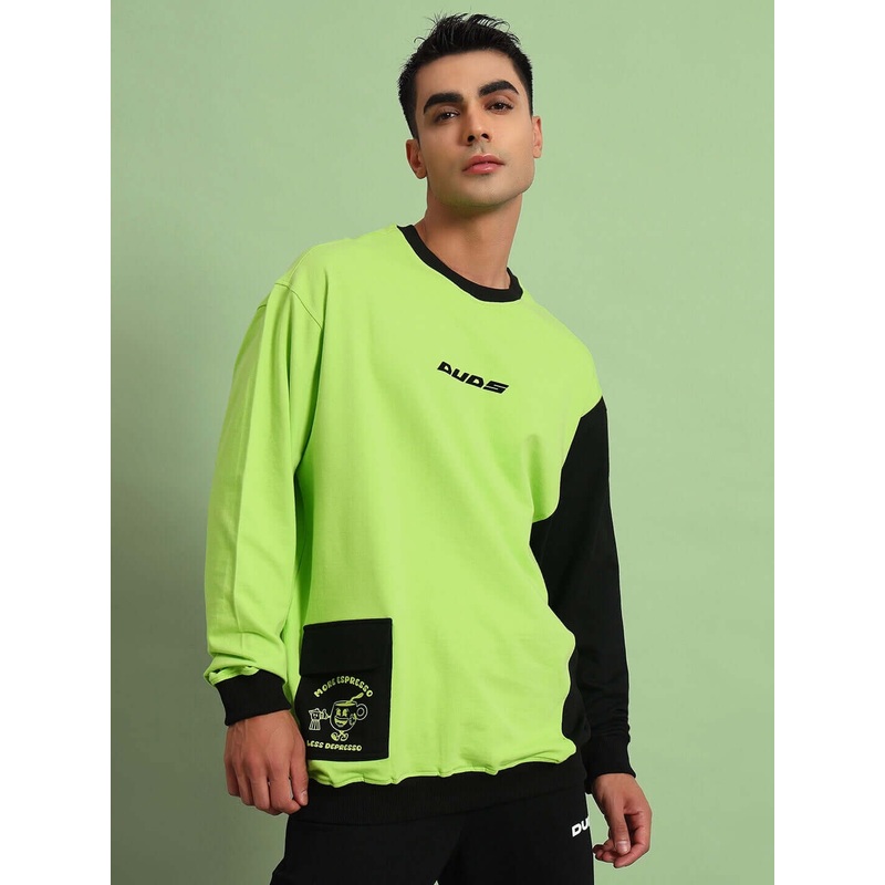 ESPRESSO OVERSIZED SWEATSHIRT NEON GREEN BLACK XS