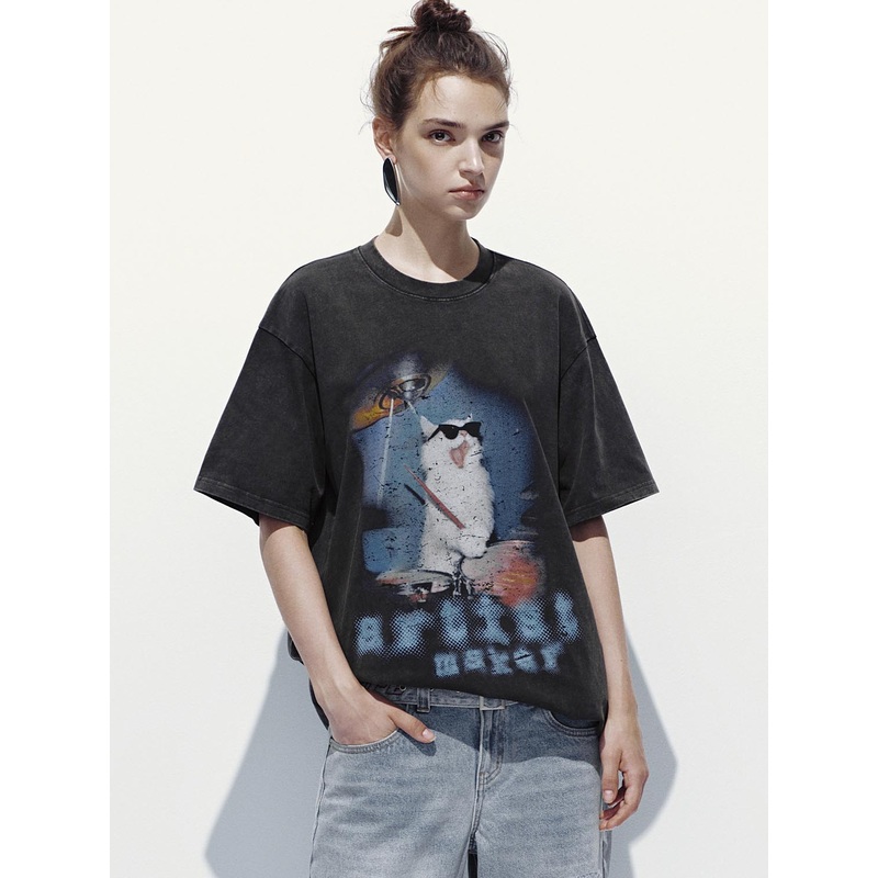 Loose Fit Printed T-shirts Dark Grey XS