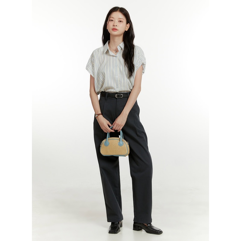 Pintuck Boyfriend Fit Pants OU418 Dark gray S