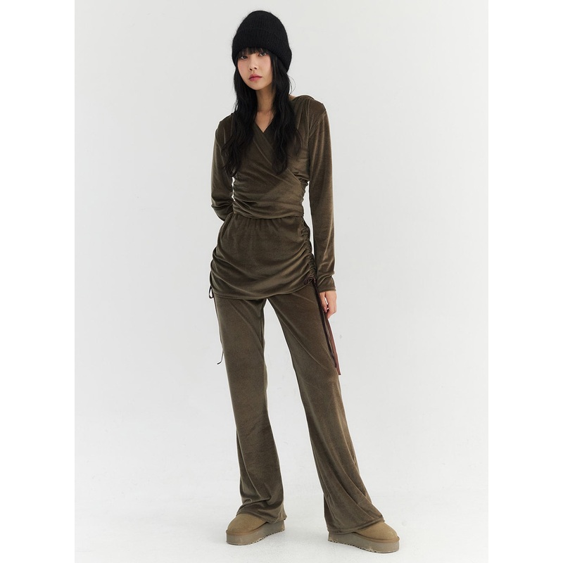 Side Shirred Skirt Pants CO327 Dark beige S/M