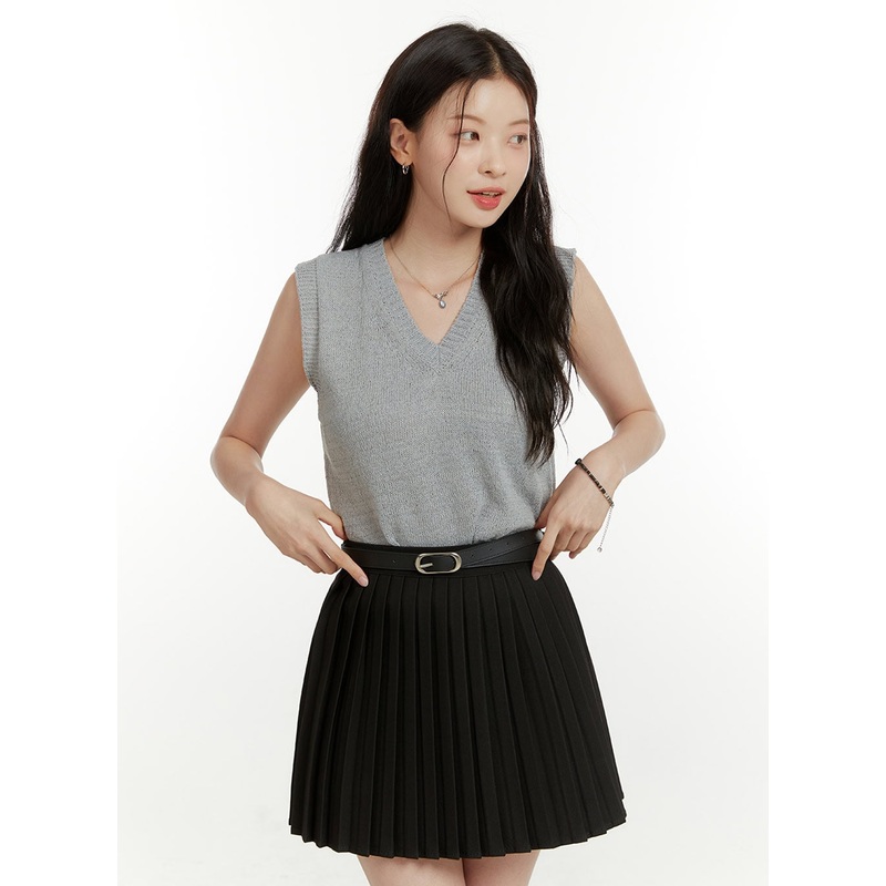 V-Neck Sleeveless Knit Top OU418 Gray S/M