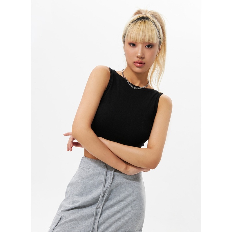 Basic Sleeveless Crop Top IO326 Black S/M