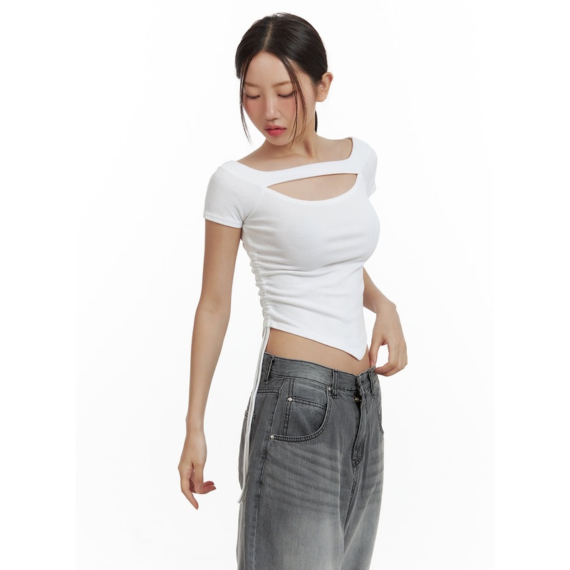 Cut Out Shirred Crop Tee CU420 White S/M