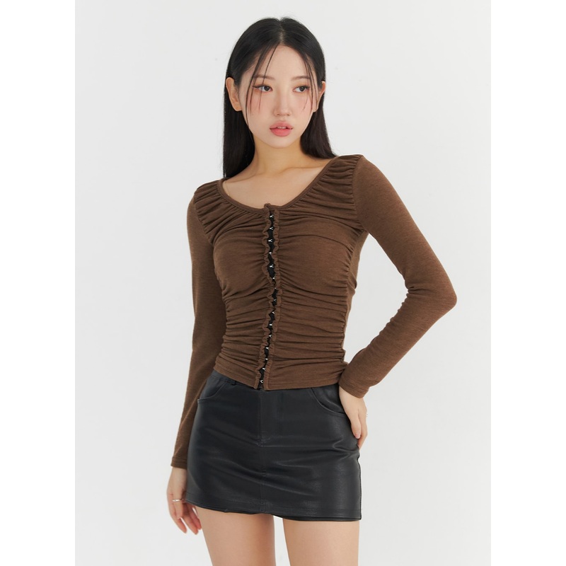 Hook Button Shirred Cardigan CO325 Dark brown S/M