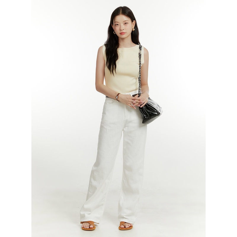 Linen Cotton Straight Pants OU419 White S