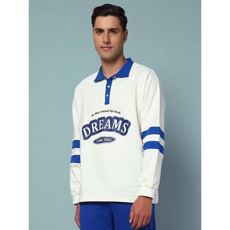 LOVE DREAMS OVERSIZED SWEATSHIRT OFF WHITE ROYAL BLUE XS