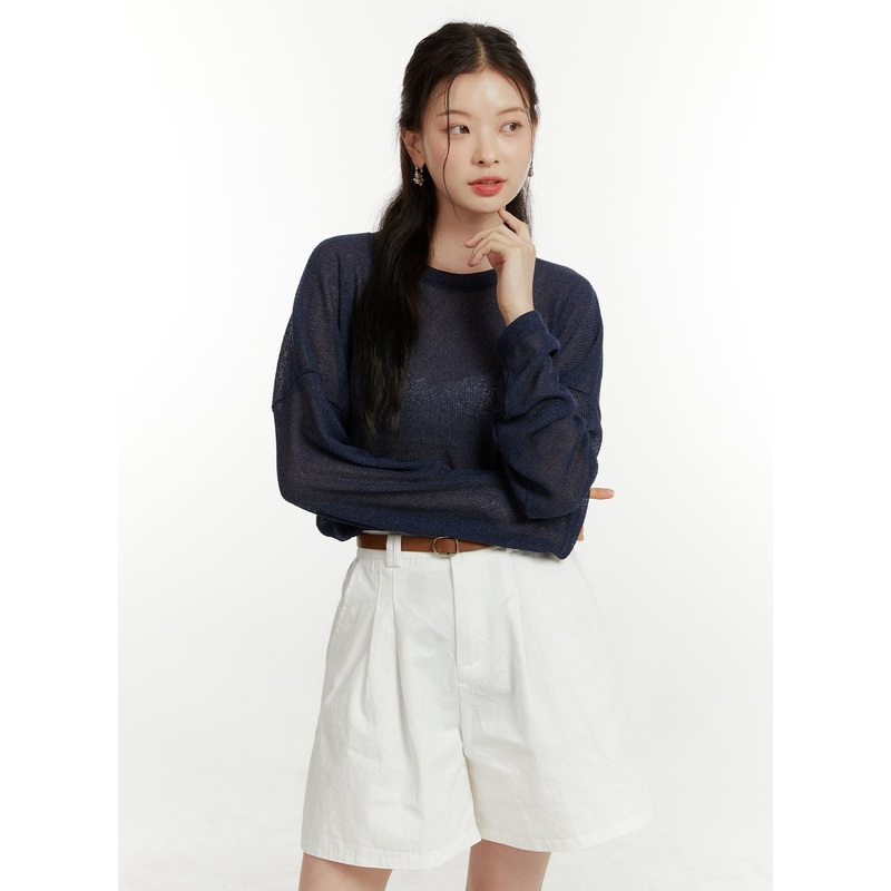 Solid Sheer Long Sleeve Top OU419 Dark blue S/M