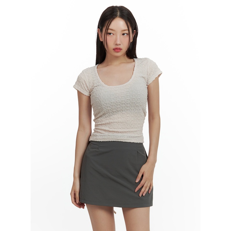 U-Neck Open Back Crop Tee CU420 Light pink S/M