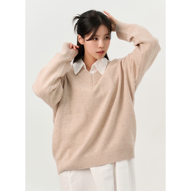 V-Neck Slouchy Pullover OO325 Light blue M/L