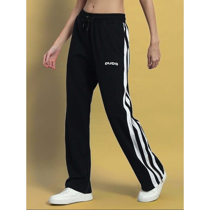 WOMENS AVALON SLIT ZIPPER JOGGERS BLACK WHITE XS