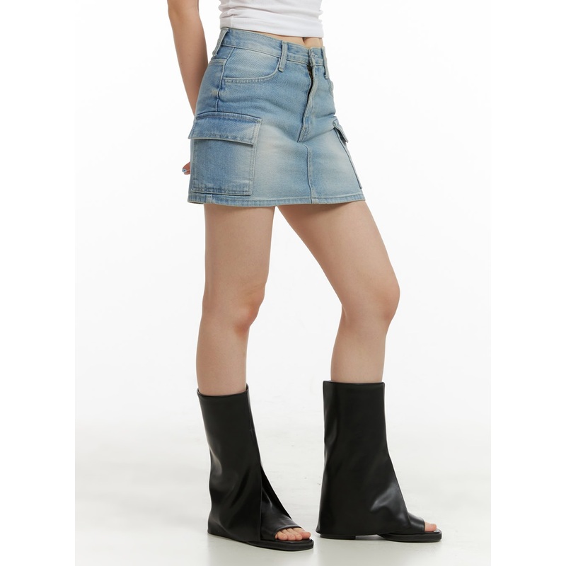 Denim Cargo Mini Skirt CU424 Light blue 1XS