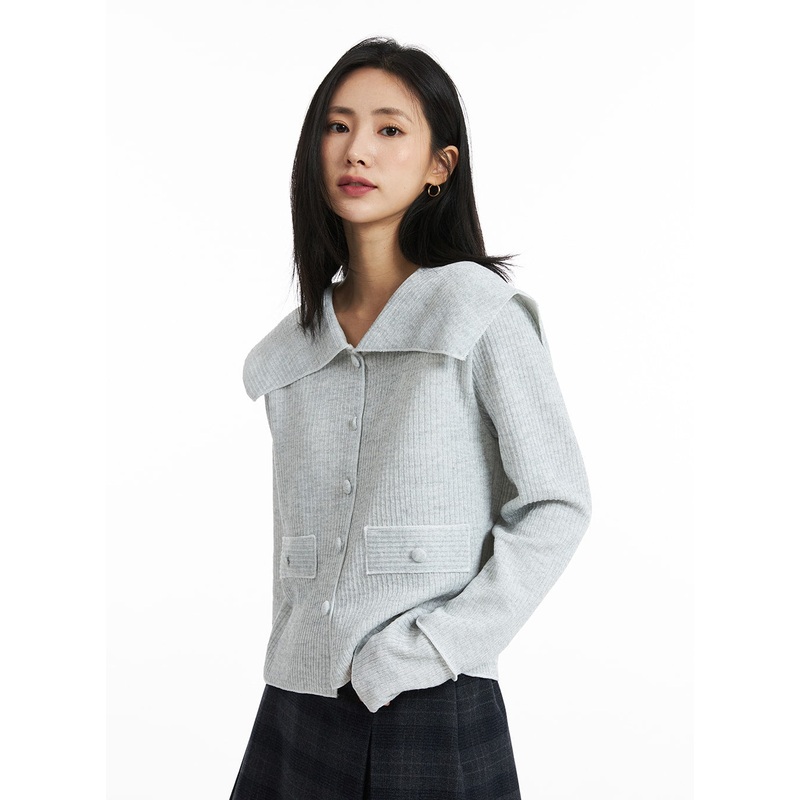 Lovely Collar Buttoned Cardigan OO323 Light gray S/M