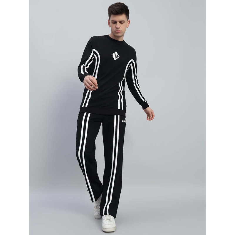 MEN OUTLOOK CO-ORD SET BLACK WITH WHITE STRIPE XS