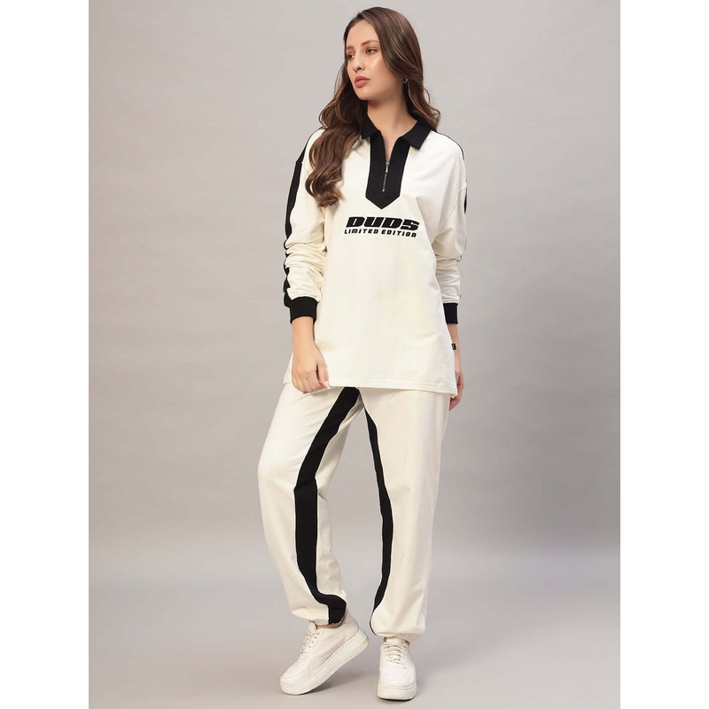 WOMEN SPLINTER OVERSIZED CO-ORD SET OFF WHITE BLACK XS