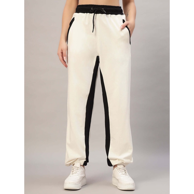 WOMEN SPLINTER SIDE CONTRAST JOGGERS OFF WHITE BLACK XS