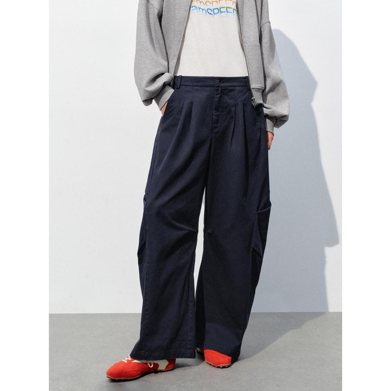Zip-Fly Loose Barrel Trousers Blue XXS