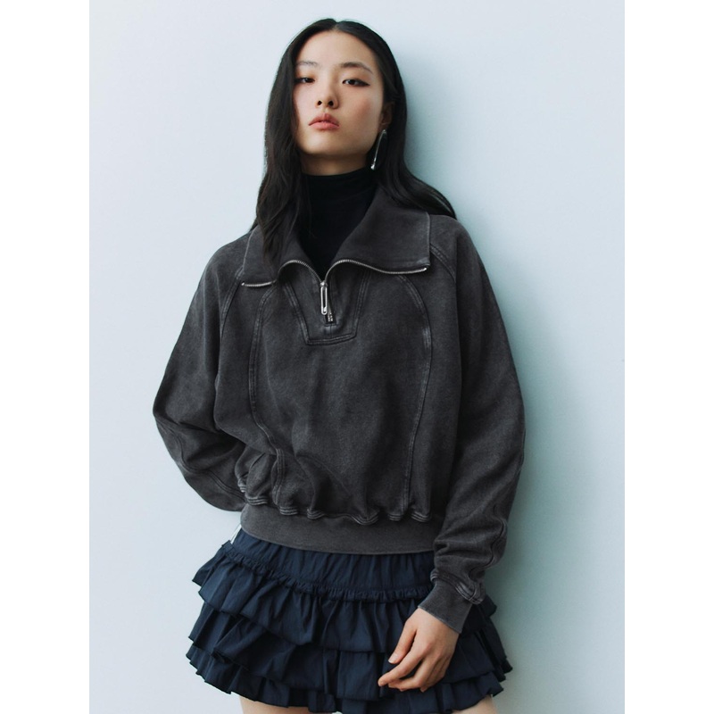 Zip Up Loose Sweatshirts Black XS