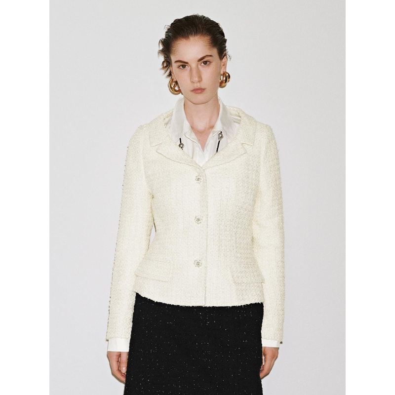 Button Up Notch Lapel Slim Jackets White XS