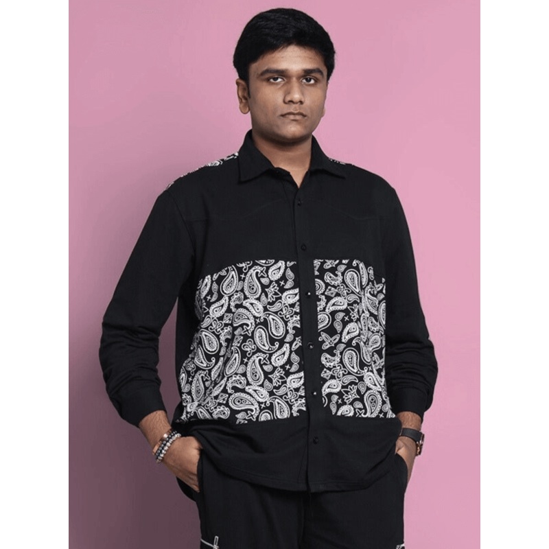 COVE COTTON TERRY SHIRTS BLACK BANDANA PRINT XS