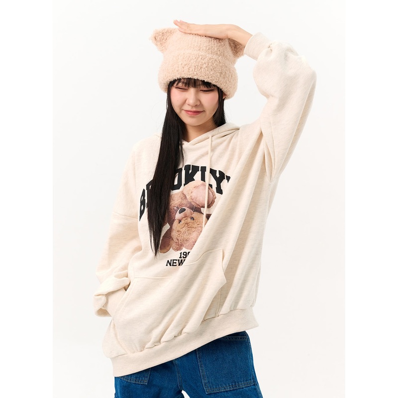 Cute Loose-Fit Graphic Hoodie IO317 Light beige S/M