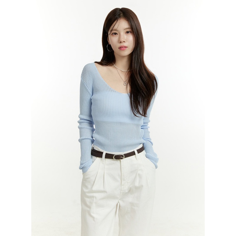 Deep U Neck Summer Sweater OU428 Light blue S/M