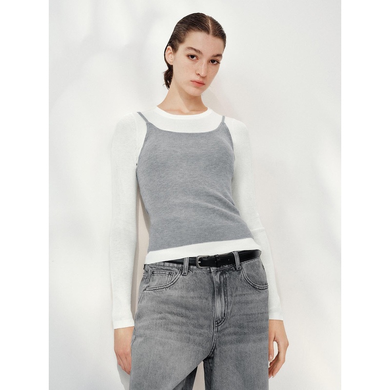 Knitted Strappy Top Grey XS