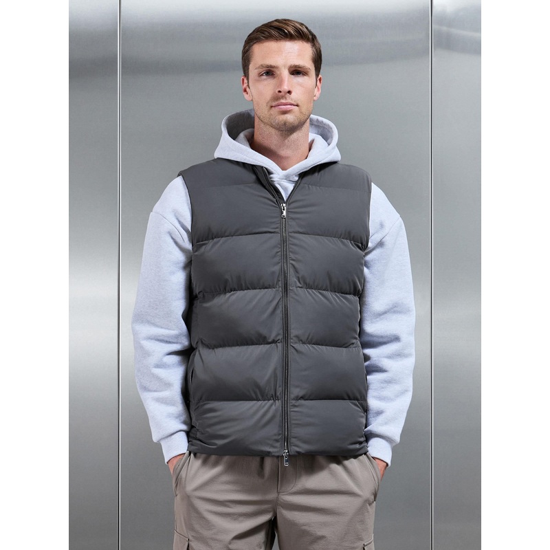 Quilted Bomber Gilet in Grey XS Grey