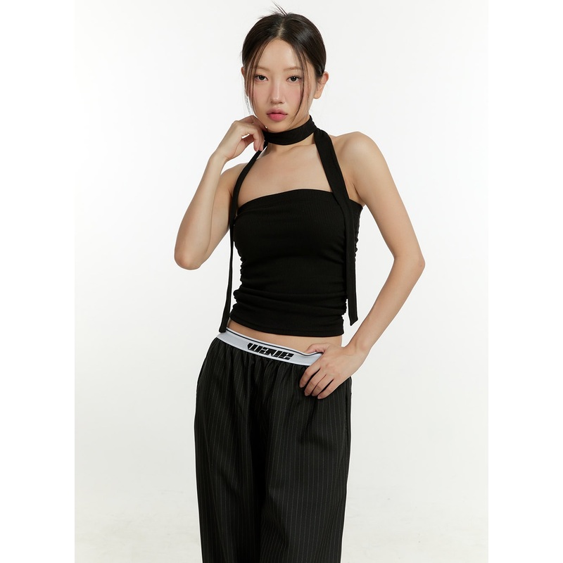Shirred Tube Top with Thin Scarf Set CU426 Black S/M