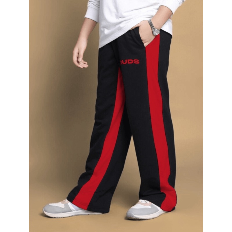 SIDE SEAM BAGGY JOGGER FOR BOYS GIRLS BLACK RED 1-2 YRS
