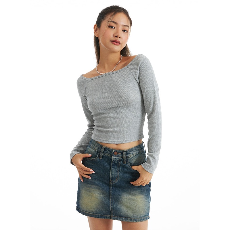 Sleek Ribbed Top CO318 Gray S/M