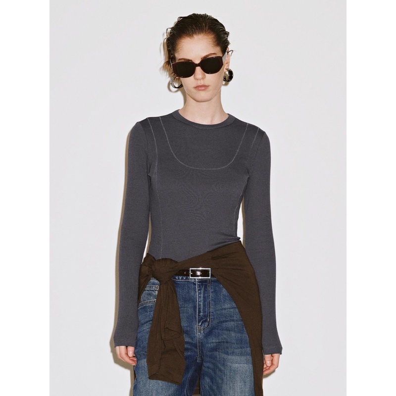 Slim Fit Long Sleeve T-Shirts Grey XS