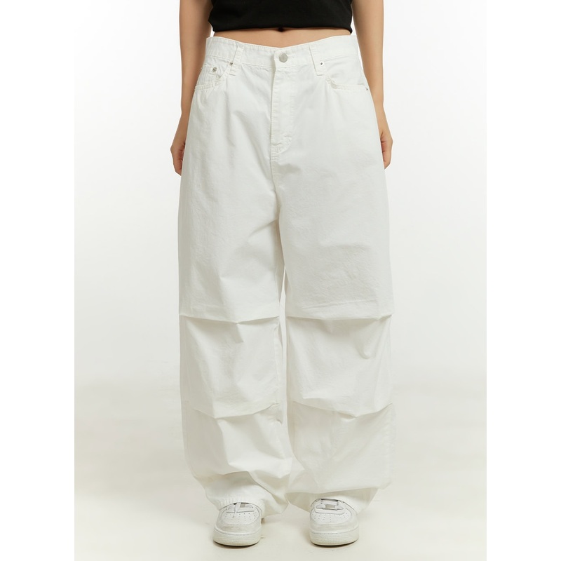 Summer Cotton Pintuck Wide Leg Pants CU428 White S