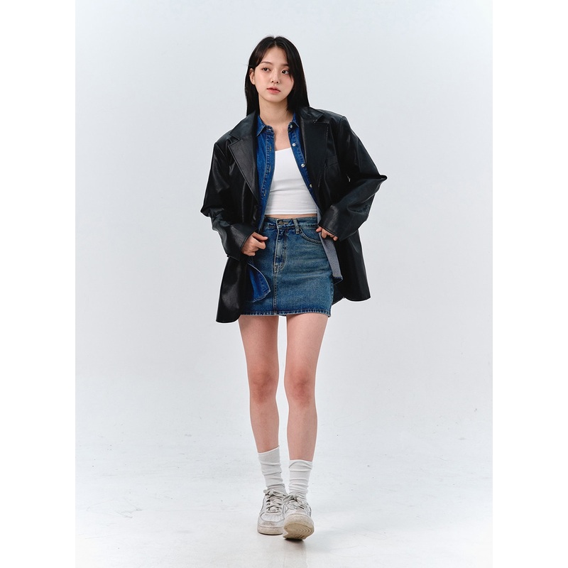 Washed Denim Mini Skirt OO316 Blue S