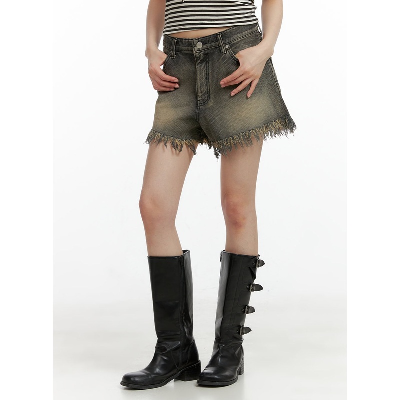 Washed Distressed Denim Shorts CL401 Black S