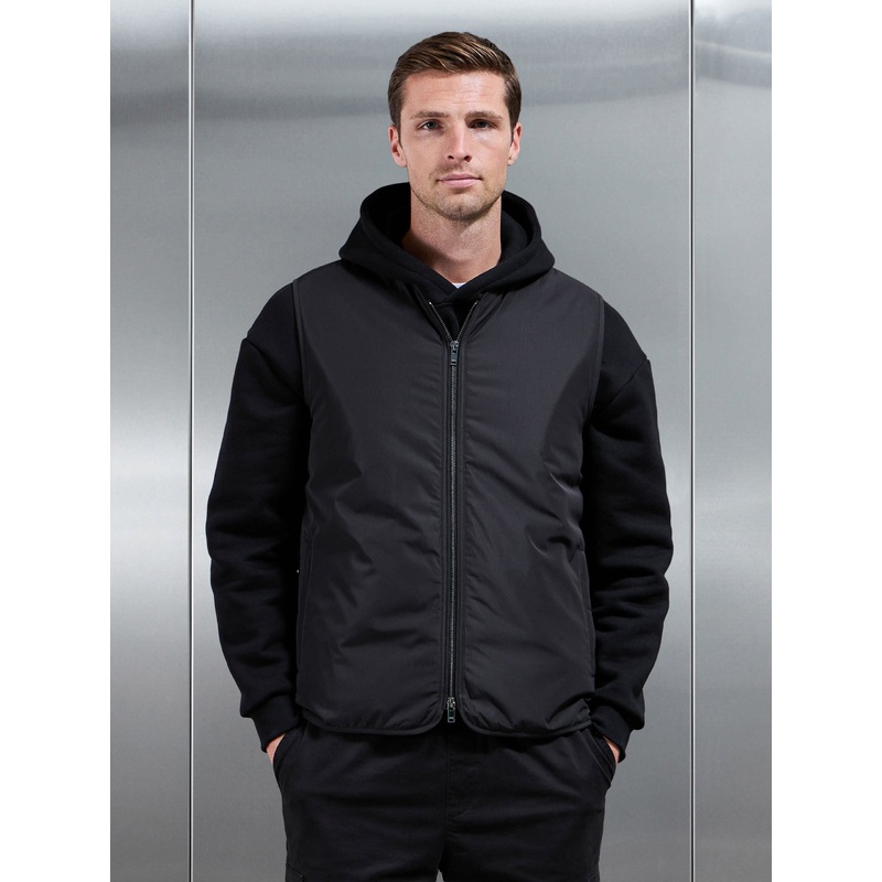 Zip Through Padded Vest in Black XS Black