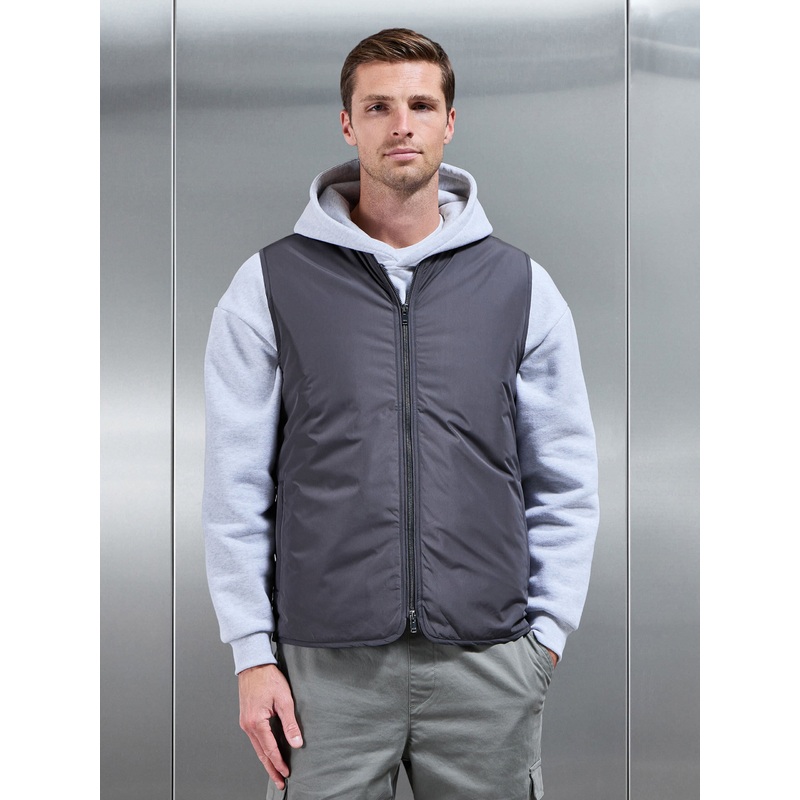 Zip Through Padded Vest in Grey XS Grey