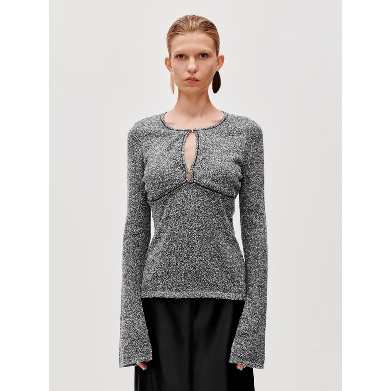 Flare Sleeve Knitted T-Shirts Black XS