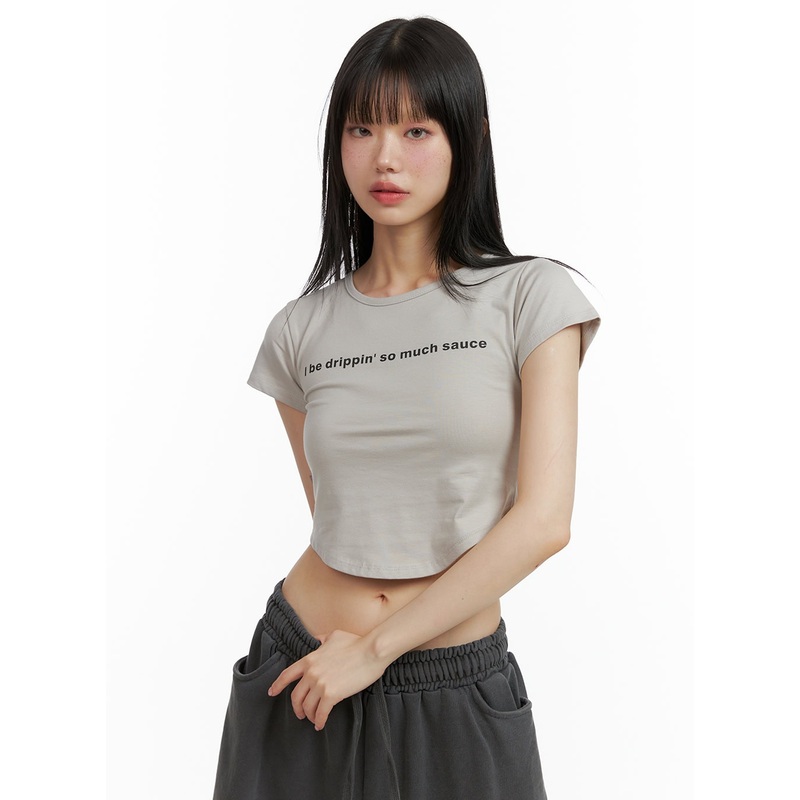 Graphic Lettering Crop Tee CL402 Beige S/M