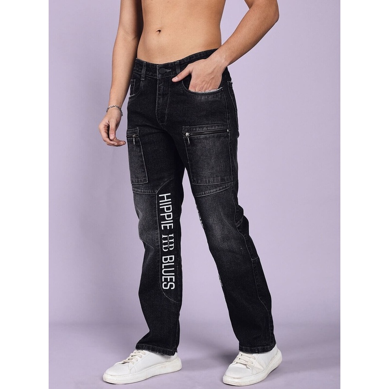 HIPPIE BLACK REGULAR FIT DENIM JEANS BLACK 28