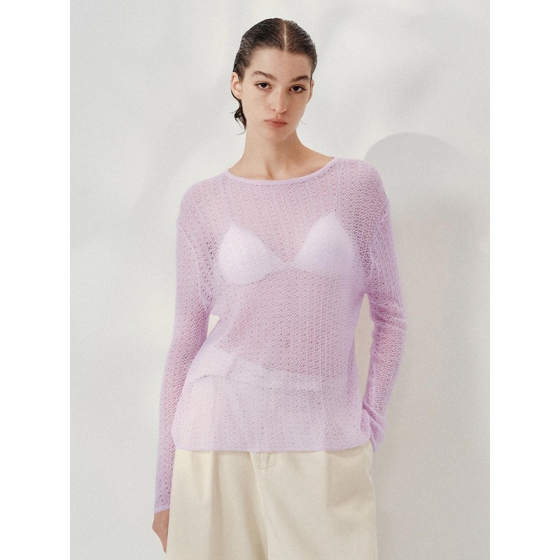 Long Sleeve Knitted T-Shirts Purple XS