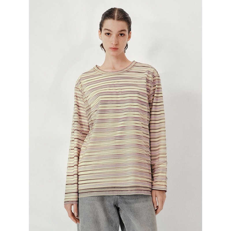 Stripped Long Sleeve T-Shirts Yellow Striped XS