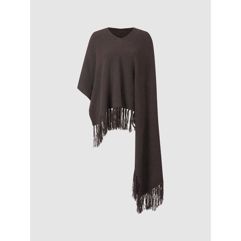 Tassels Hem Oversize Knitted Cardigans Brown S