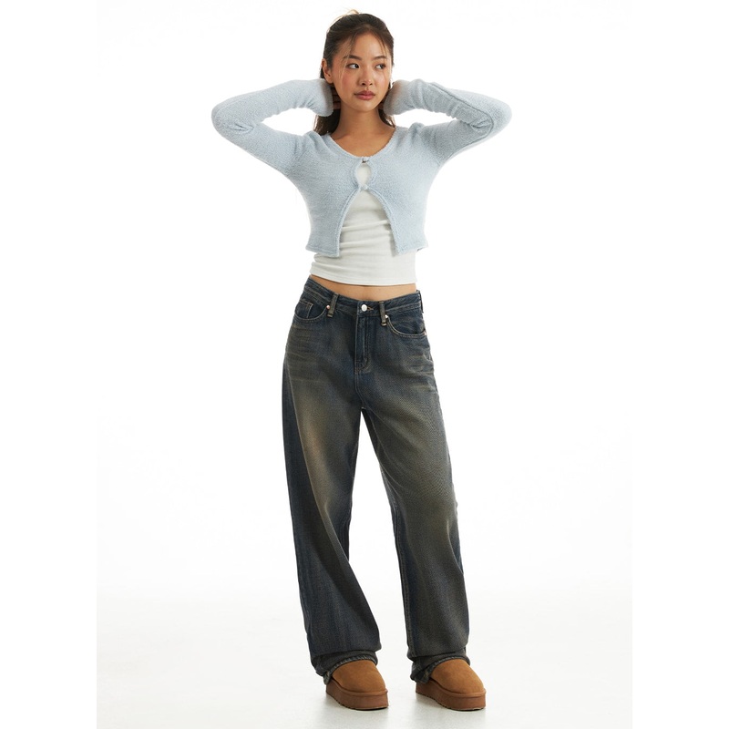 Washed Wide-Leg Jeans CO313 Blue S