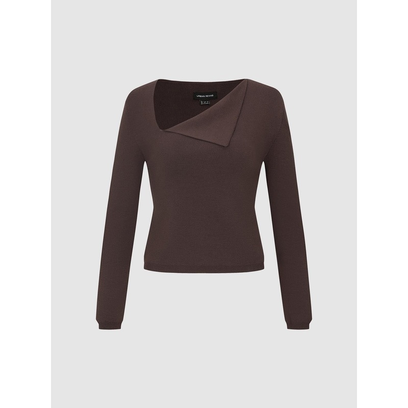 Asymmetric Neck Knitted T-Shirts Red XS